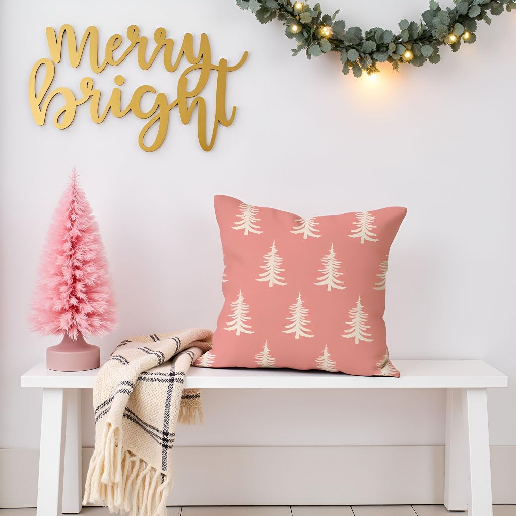 Christmas Pillow Covers 18x18 Inch Set of 2, Pink Christmas Decor
