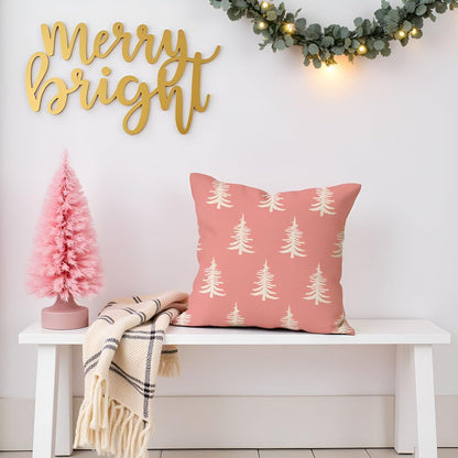 Christmas Pillow Covers 18x18 Inch Set of 2, Pink Christmas Decor