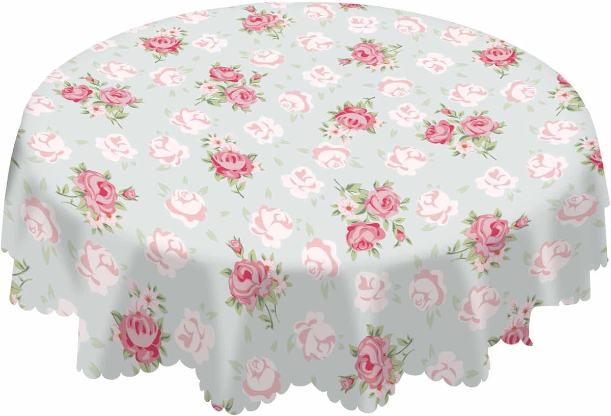 Pink Rose Table Cloth Chic Flowers Romantic Vintage Style Spring Round Tablecloth 60 Inch for Dining Room, Party, Banquet