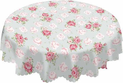 Pink Rose Table Cloth Chic Flowers Romantic Vintage Style Spring Round Tablecloth 60 Inch for Dining Room, Party, Banquet