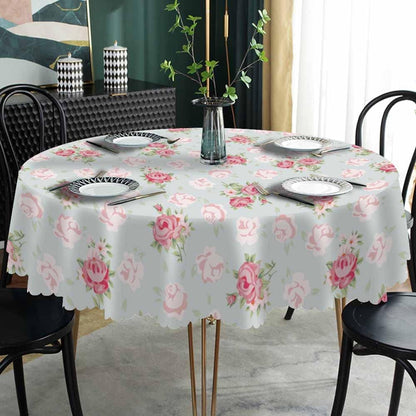 Pink Rose Table Cloth Chic Flowers Romantic Vintage Style Spring Round Tablecloth 60 Inch for Dining Room, Party, Banquet