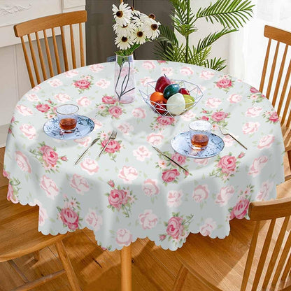 Pink Rose Table Cloth Chic Flowers Romantic Vintage Style Spring Round Tablecloth 60 Inch for Dining Room, Party, Banquet
