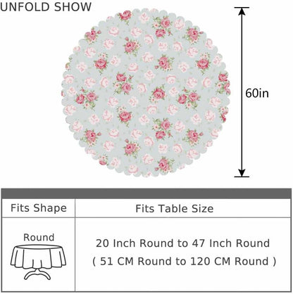 Pink Rose Table Cloth Chic Flowers Romantic Vintage Style Spring Round Tablecloth 60 Inch for Dining Room, Party, Banquet