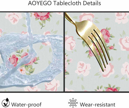 Pink Rose Table Cloth Chic Flowers Romantic Vintage Style Spring Round Tablecloth 60 Inch for Dining Room, Party, Banquet