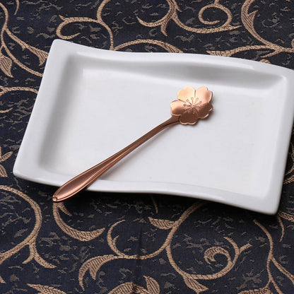 Coffee Scoops, Stainless Steel Tableware Creative Sakura Flower Pattern Coffee Spoons Stirring Spoon Sugar Spoon Teaspoon (Rose Gold)