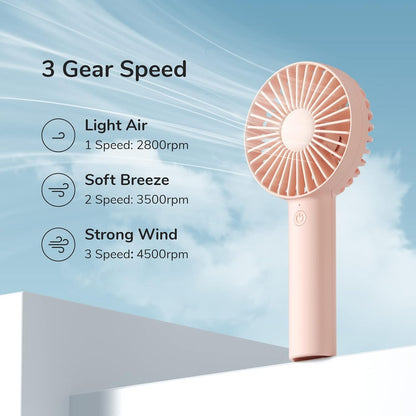 JISULIFE Handheld Mini Fan, Portable and Small with 3 Speeds
