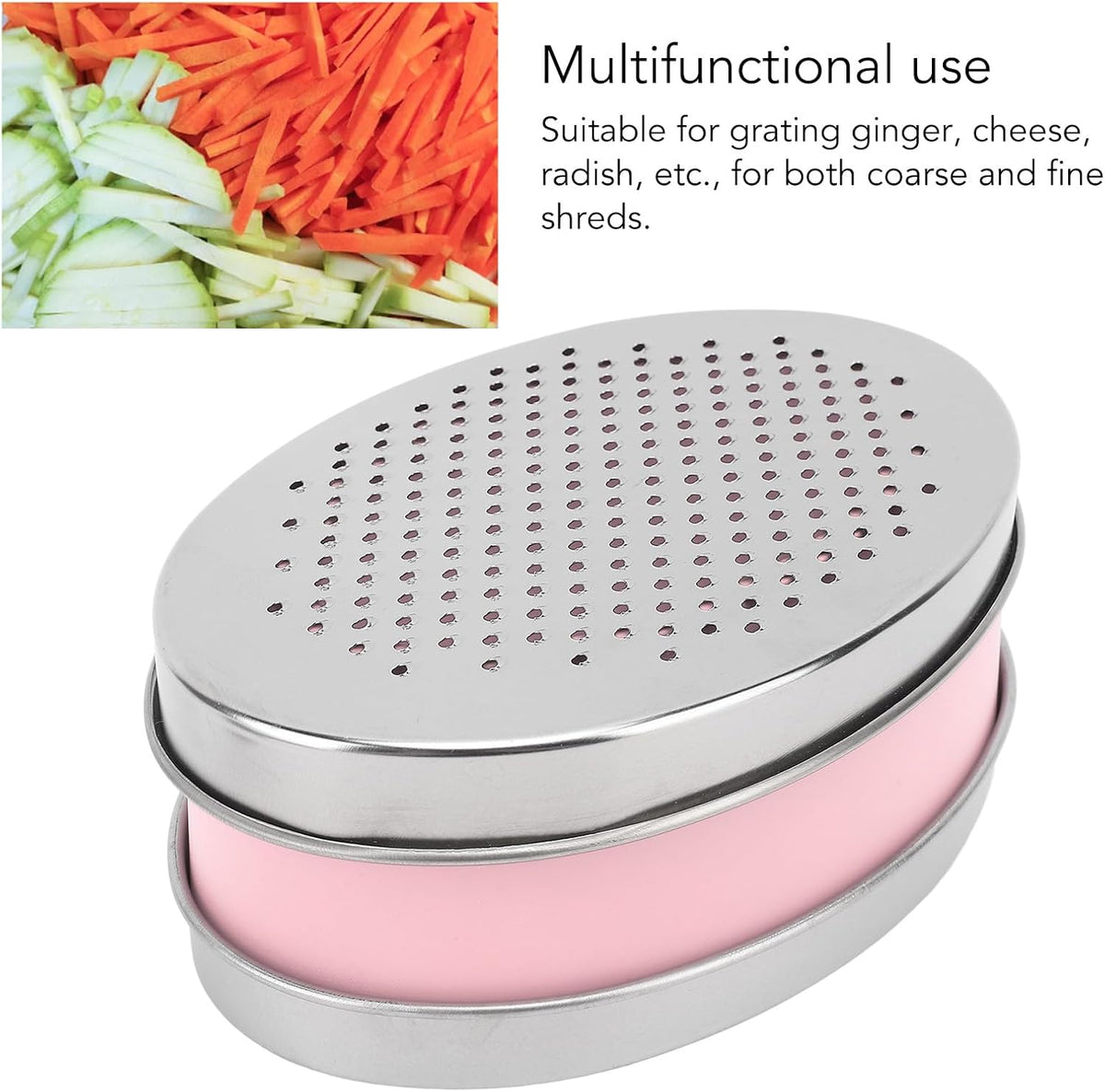 Box Grater, Dual Sided Stainless Steel Kitchen Grater with Container for Efficient Grating Cheese Ginger Vegetables Home Restaurant Use Pink 6.7 x 4.7 x 2.8in