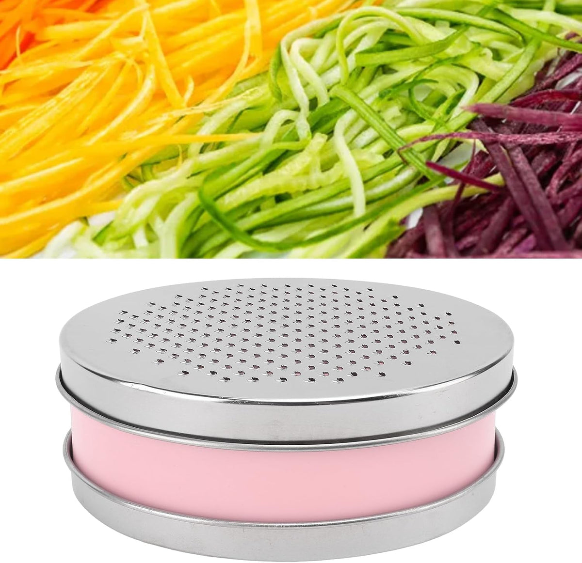 Box Grater, Dual Sided Stainless Steel Kitchen Grater with Container for Efficient Grating Cheese Ginger Vegetables Home Restaurant Use Pink 6.7 x 4.7 x 2.8in