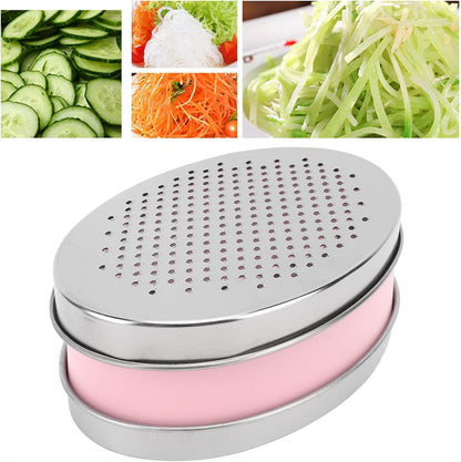 Box Grater, Dual Sided Stainless Steel Kitchen Grater with Container for Efficient Grating Cheese Ginger Vegetables Home Restaurant Use Pink 6.7 x 4.7 x 2.8in