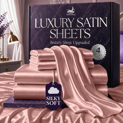 Satin Sheets King Size – 4 Piece Luxury Silky Bed Set, Softer Than Silk, 15" Deep Pocket, Cooling & Wrinkle-Free, Moisture-Wicking & Breathable for Hair & Skin (Blush Pink)