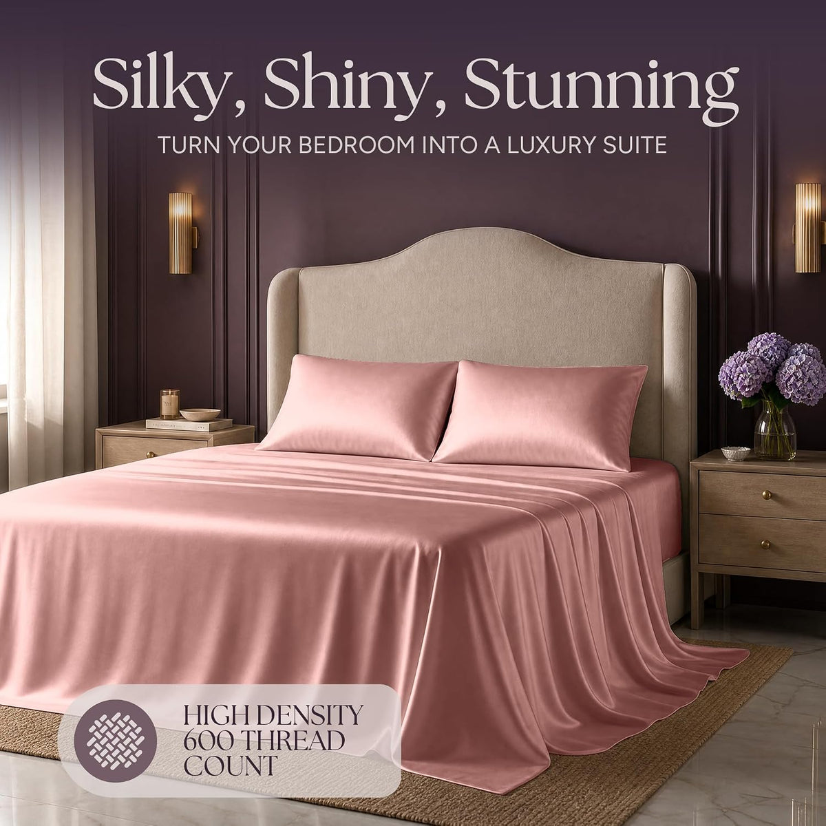 Satin Sheets King Size – 4 Piece Luxury Silky Bed Set, Softer Than Silk, 15" Deep Pocket, Cooling & Wrinkle-Free, Moisture-Wicking & Breathable for Hair & Skin (Blush Pink)