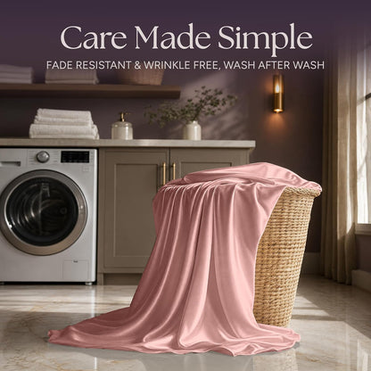 Satin Sheets King Size – 4 Piece Luxury Silky Bed Set, Softer Than Silk, 15" Deep Pocket, Cooling & Wrinkle-Free, Moisture-Wicking & Breathable for Hair & Skin (Blush Pink)