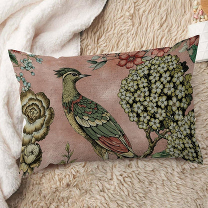 Chinoiserie Cushion Cover Pink Blush Chinoiserie Bird Throw Lumbar Pillow Cover Hydrangea Camellia and Peacock Pillow Cases Farmhouse Decor for Living Room Bedroom 12x20in White Flax