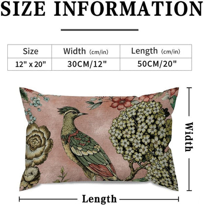 Chinoiserie Cushion Cover Pink Blush Chinoiserie Bird Throw Lumbar Pillow Cover Hydrangea Camellia and Peacock Pillow Cases Farmhouse Decor for Living Room Bedroom 12x20in White Flax