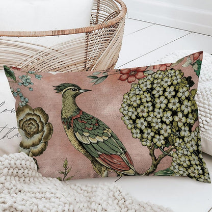 Chinoiserie Cushion Cover Pink Blush Chinoiserie Bird Throw Lumbar Pillow Cover Hydrangea Camellia and Peacock Pillow Cases Farmhouse Decor for Living Room Bedroom 12x20in White Flax