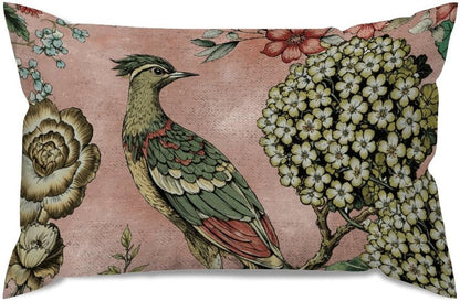 Chinoiserie Cushion Cover Pink Blush Chinoiserie Bird Throw Lumbar Pillow Cover Hydrangea Camellia and Peacock Pillow Cases Farmhouse Decor for Living Room Bedroom 12x20in White Flax