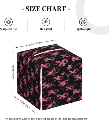 Pink Ribbon Flowers C Print Tissue Box Cover Holder Square, Foldable Modern Cube Tissue Box Cover, Leather Decorative Organizer for Tabletop Bathroom Car Office Desk Decor