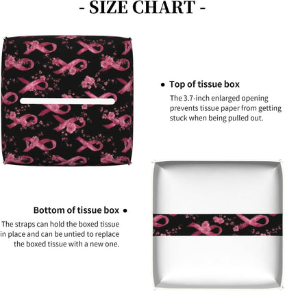 Pink Ribbon Flowers C Print Tissue Box Cover Holder Square, Foldable Modern Cube Tissue Box Cover, Leather Decorative Organizer for Tabletop Bathroom Car Office Desk Decor