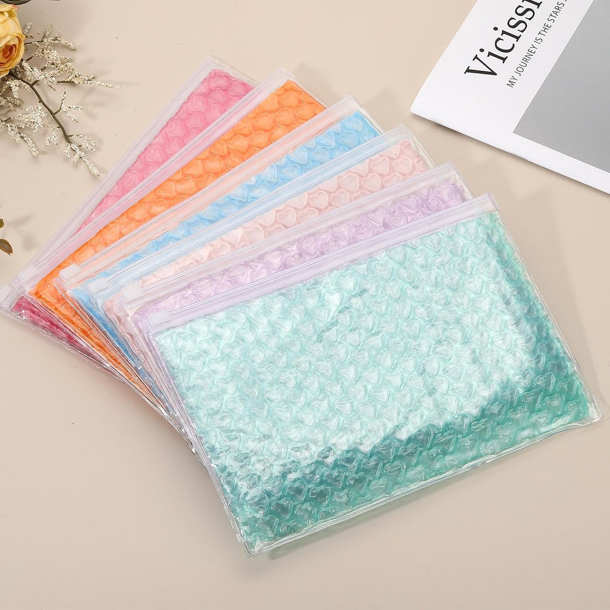 8pcs Clear Bubble Bags Heart Bubble Wrapping Pouches Zipper Packing Cushioning Bag(6 x 9 Inch) - Lightweight & Economic, for Mailing Shipping Packaging Storage, Light Pink