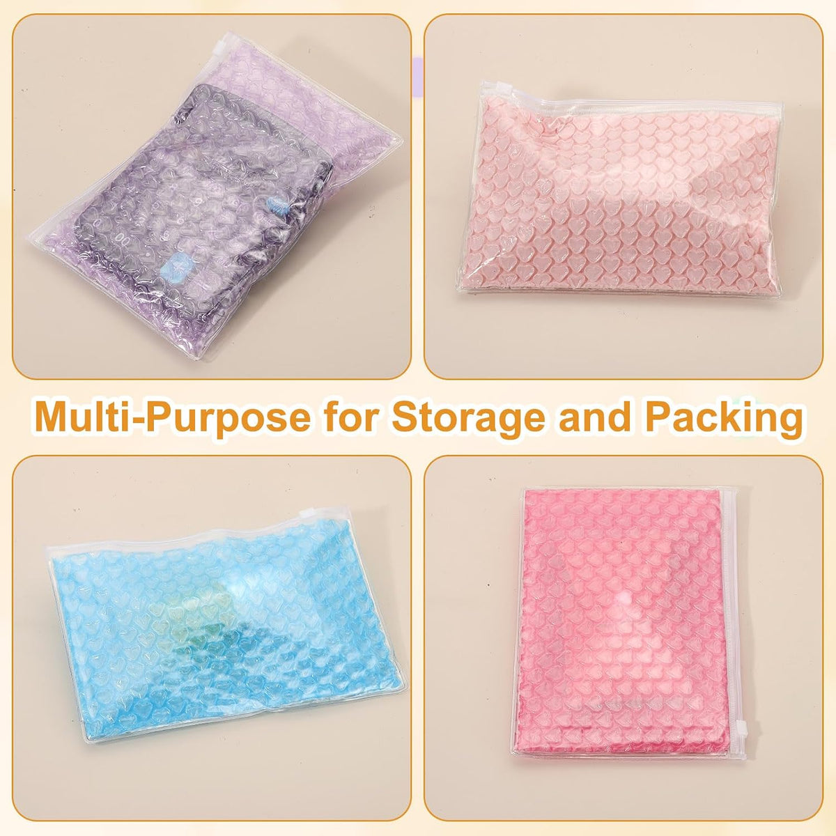 8pcs Clear Bubble Bags Heart Bubble Wrapping Pouches Zipper Packing Cushioning Bag(6 x 9 Inch) - Lightweight & Economic, for Mailing Shipping Packaging Storage, Light Pink