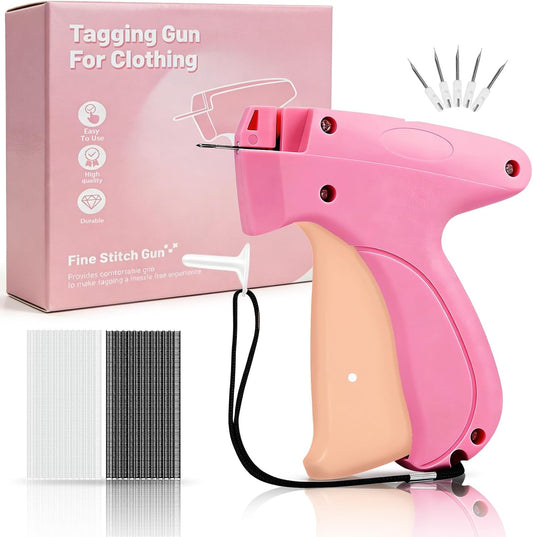 Stitch Gun for Clothes - Handheld Stitch Gun Quick Clothing Fixer - Tagging Gun for Clothing, Sewing Kit-Includes 6 Needle, 1000 Black Fasteners & 1000 White Fasteners (Pink Orange)