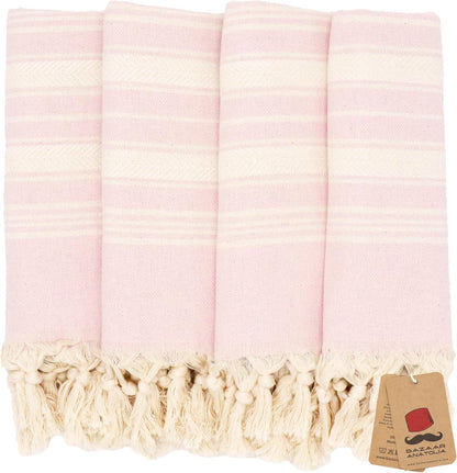 Turkish Hand Towels Set of 4, Cotton, 39x19 in, Stripe Pink
