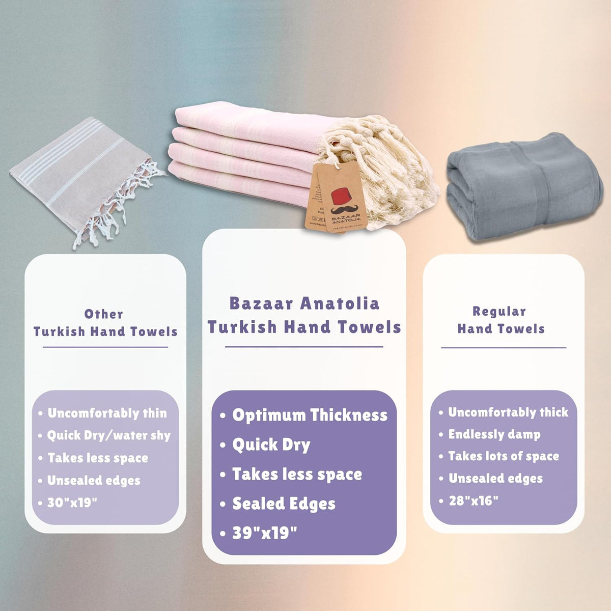 Turkish Hand Towels Set of 4, Cotton, 39x19 in, Stripe Pink