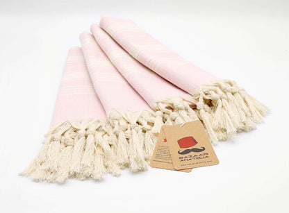 Turkish Hand Towels Set of 4, Cotton, 39x19 in, Stripe Pink