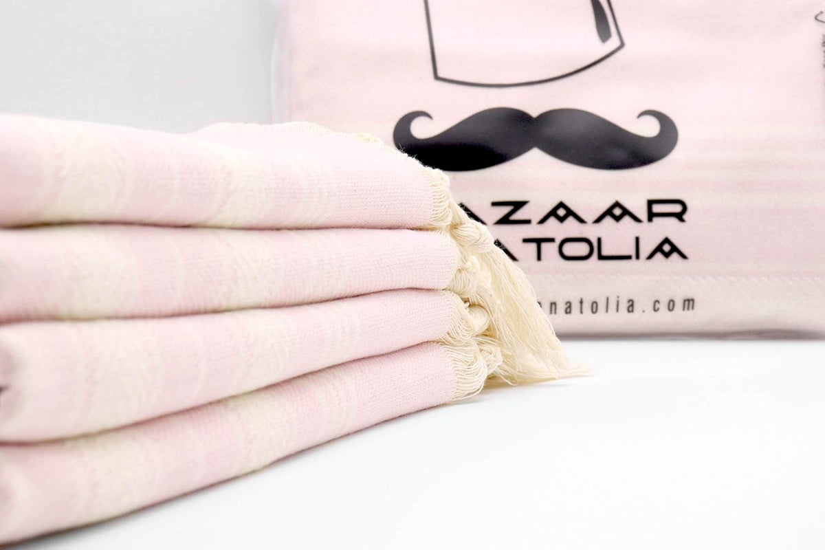 Turkish Hand Towels Set of 4, Cotton, 39x19 in, Stripe Pink