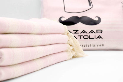 Turkish Hand Towels Set of 4, Cotton, 39x19 in, Stripe Pink