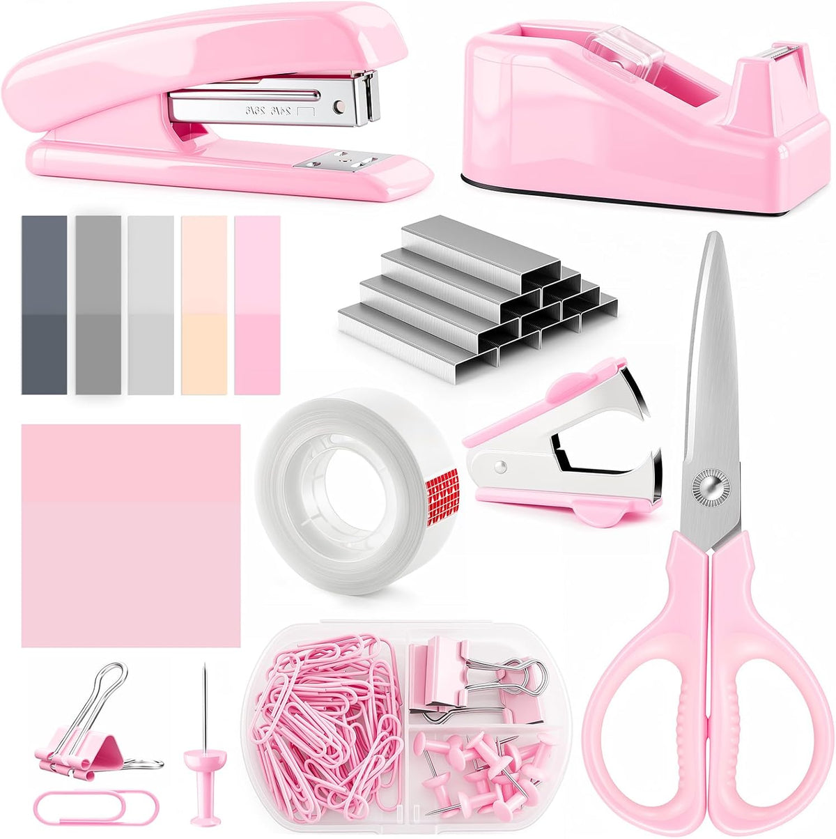 Pink Office Supplies Set for Kids, Stapler and Tape Dispenser for Women, Pink Desk Accessories for Kids, Office Desk Accessories Gift for Women, Boss Lady, Coworkers