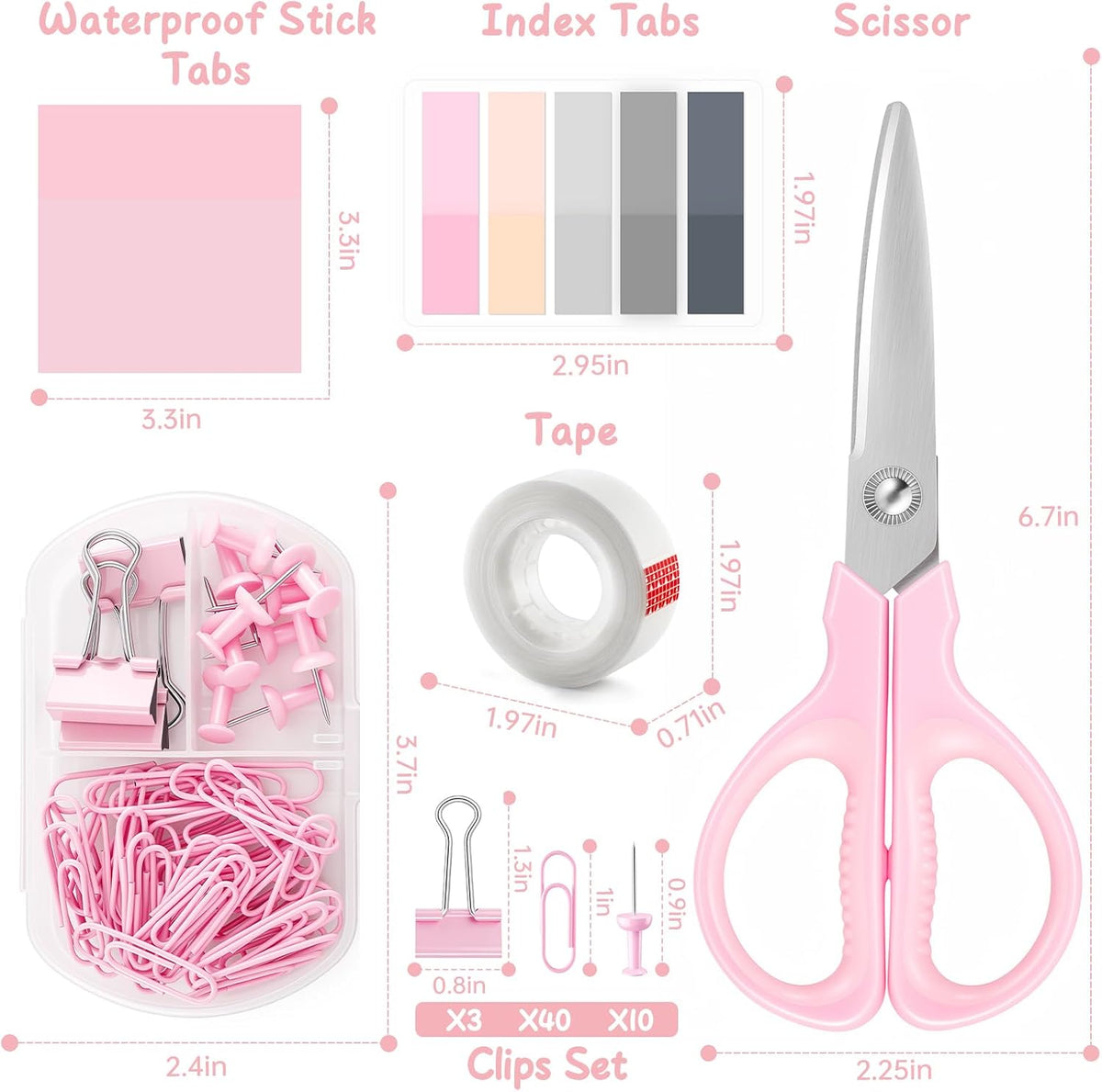 Pink Office Supplies Set for Kids, Stapler and Tape Dispenser for Women, Pink Desk Accessories for Kids, Office Desk Accessories Gift for Women, Boss Lady, Coworkers