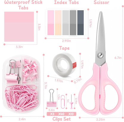 Pink Office Supplies Set for Kids, Stapler and Tape Dispenser for Women, Pink Desk Accessories for Kids, Office Desk Accessories Gift for Women, Boss Lady, Coworkers