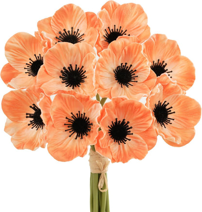 10pcs Real Touch Flowers 10.9" PU Poppy Artificial Flowers with Stems for Graduation Wedding Flower Bouquets Veterans Day Home Kitchen Table Centerpieces Decorations (Peach)