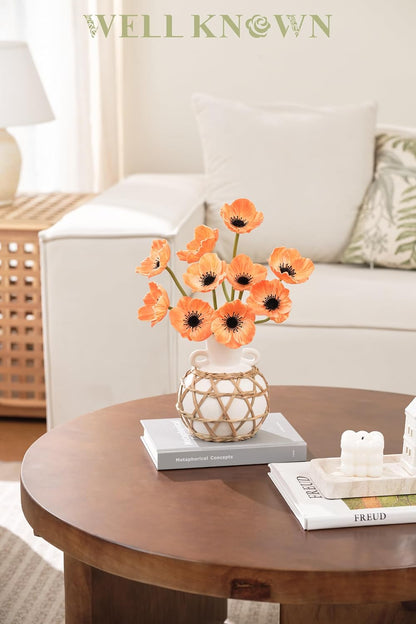 10pcs Real Touch Flowers 10.9" PU Poppy Artificial Flowers with Stems for Graduation Wedding Flower Bouquets Veterans Day Home Kitchen Table Centerpieces Decorations (Peach)
