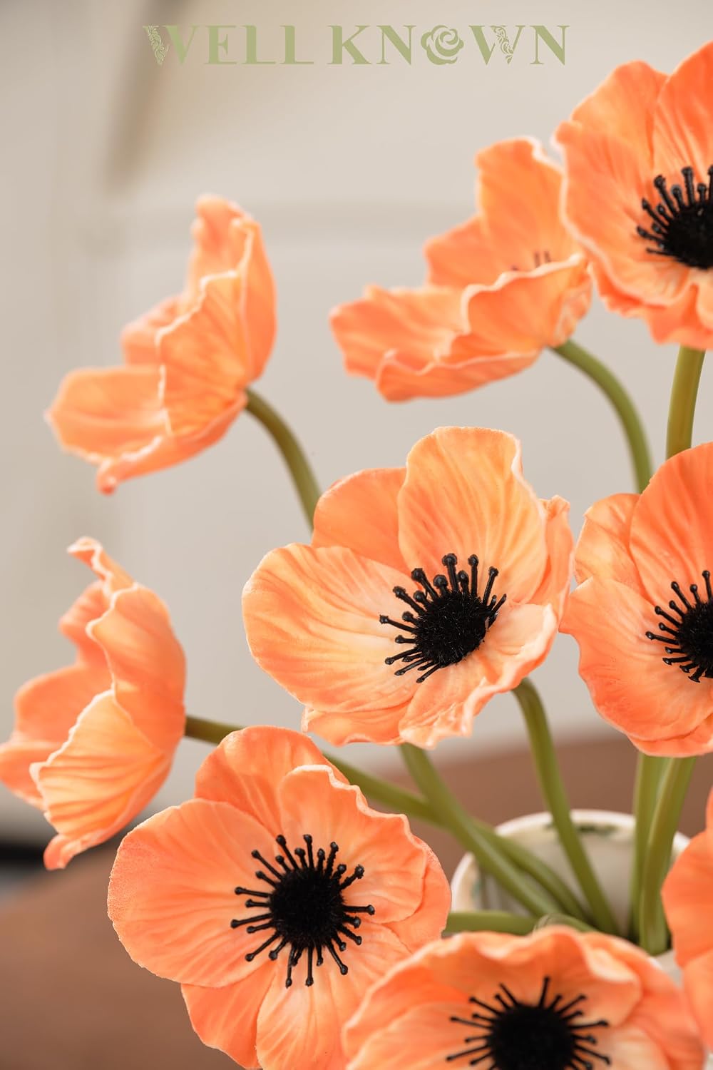 10pcs Real Touch Flowers 10.9" PU Poppy Artificial Flowers with Stems for Graduation Wedding Flower Bouquets Veterans Day Home Kitchen Table Centerpieces Decorations (Peach)