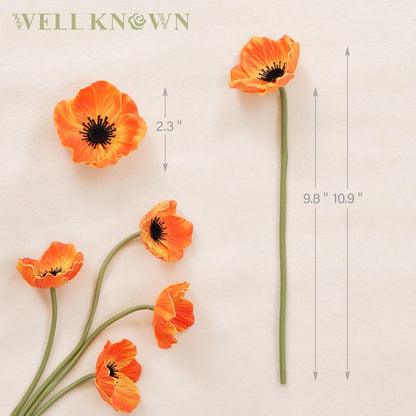 10pcs Real Touch Flowers 10.9" PU Poppy Artificial Flowers with Stems for Graduation Wedding Flower Bouquets Veterans Day Home Kitchen Table Centerpieces Decorations (Peach)