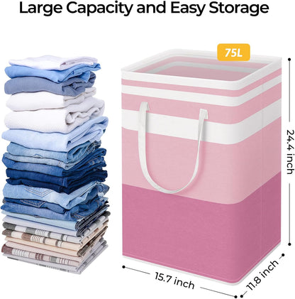 2 Pack Large Laundry Baskets, Laundry Hampers Bags (Pink 75Lx2)