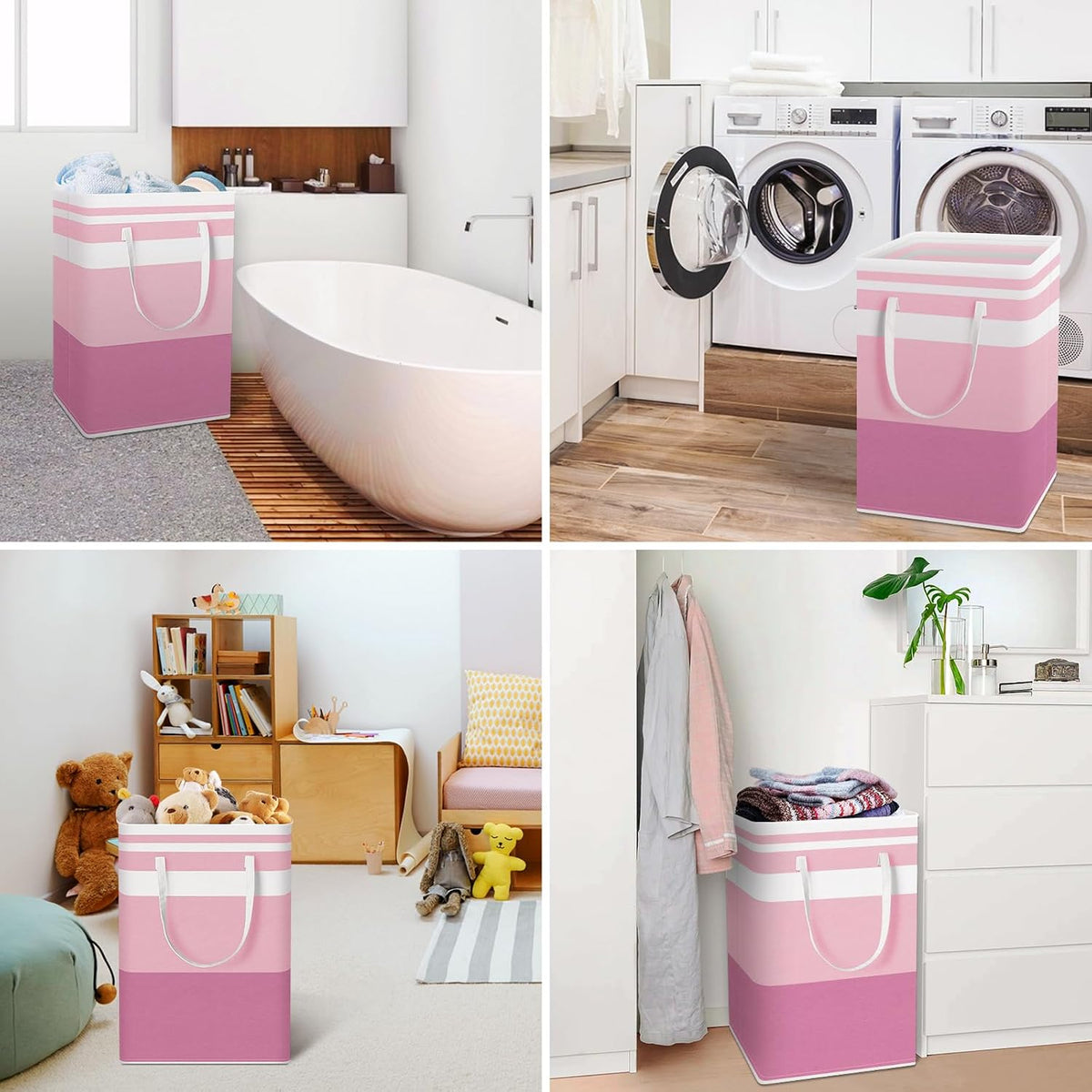 2 Pack Large Laundry Baskets, Laundry Hampers Bags (Pink 75Lx2)