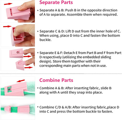 Bias Tape Maker, Fabric Tube Maker for Jelly Rolls Rugs Tool with Needle Threader and Seam Ripper, DIY Sewing Supplies and Accessories Day Gift Pink