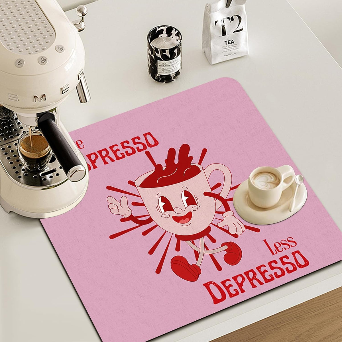 GZD More Espresso Less Depresso Coffee Mat - Hot Pink Espresso Coffee Bar Mat, 16x17.5 Inch, 062-JL-GZD-01