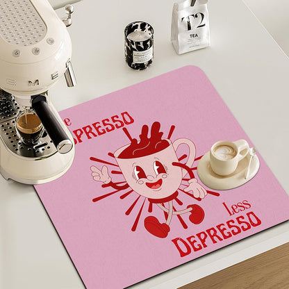 GZD More Espresso Less Depresso Coffee Mat - Hot Pink Espresso Coffee Bar Mat, 16x17.5 Inch, 062-JL-GZD-01