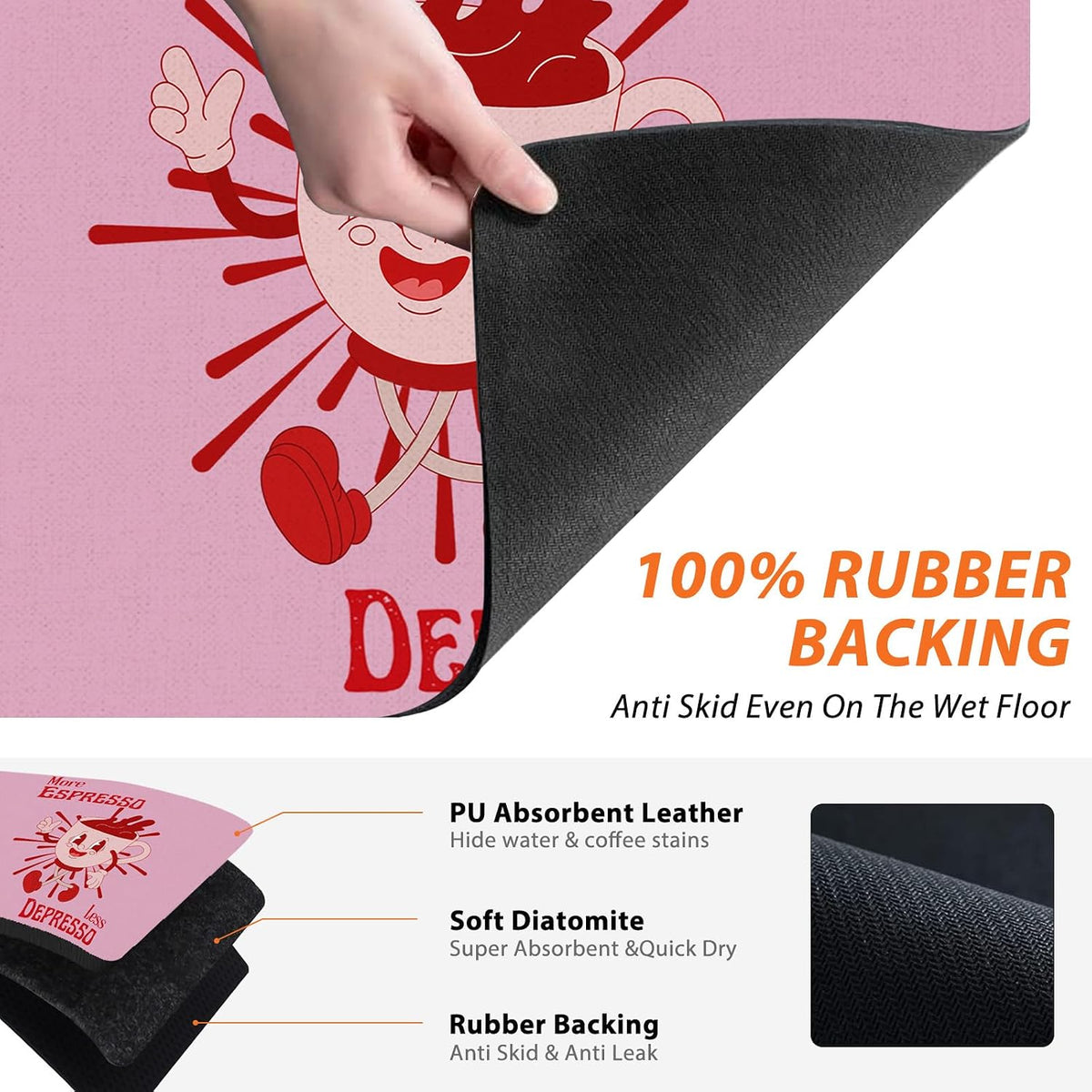 GZD More Espresso Less Depresso Coffee Mat - Hot Pink Espresso Coffee Bar Mat, 16x17.5 Inch, 062-JL-GZD-01