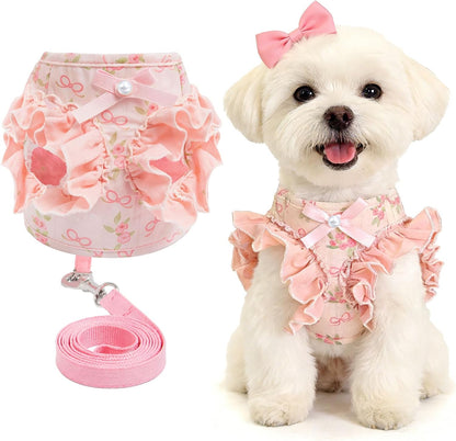Small Dog Harness and Leash Set Soft Breathable Mesh No Pull Puppy Harness with Bowknot Adjustable Cute Pink Dog Vest Harnesses for Small Dogs Cats Girl Pet Harness for Walking Outdoor(Pink,S)