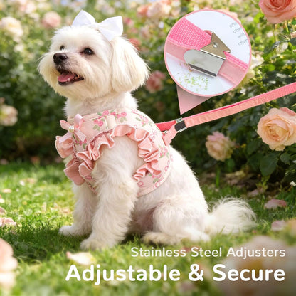 Small Dog Harness and Leash Set Soft Breathable Mesh No Pull Puppy Harness with Bowknot Adjustable Cute Pink Dog Vest Harnesses for Small Dogs Cats Girl Pet Harness for Walking Outdoor(Pink,S)