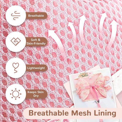 Small Dog Harness and Leash Set Soft Breathable Mesh No Pull Puppy Harness with Bowknot Adjustable Cute Pink Dog Vest Harnesses for Small Dogs Cats Girl Pet Harness for Walking Outdoor(Pink,S)