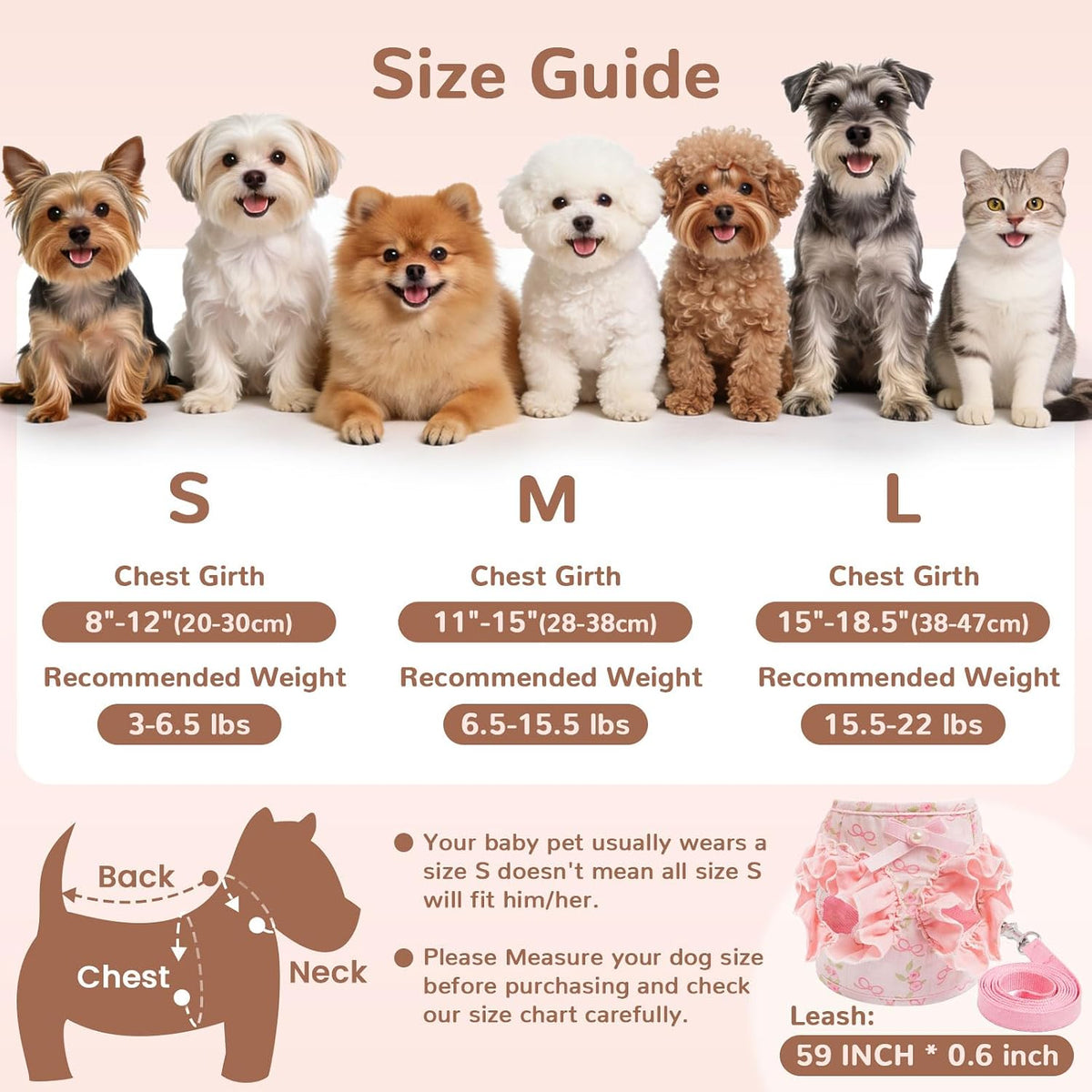Small Dog Harness and Leash Set Soft Breathable Mesh No Pull Puppy Harness with Bowknot Adjustable Cute Pink Dog Vest Harnesses for Small Dogs Cats Girl Pet Harness for Walking Outdoor(Pink,S)