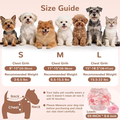 Small Dog Harness and Leash Set Soft Breathable Mesh No Pull Puppy Harness with Bowknot Adjustable Cute Pink Dog Vest Harnesses for Small Dogs Cats Girl Pet Harness for Walking Outdoor(Pink,S)