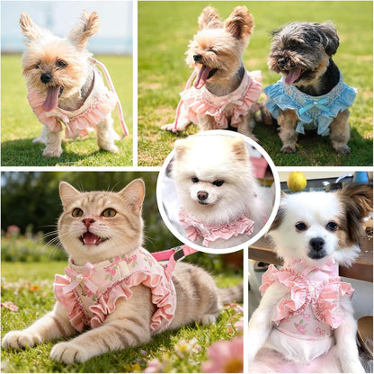Small Dog Harness and Leash Set Soft Breathable Mesh No Pull Puppy Harness with Bowknot Adjustable Cute Pink Dog Vest Harnesses for Small Dogs Cats Girl Pet Harness for Walking Outdoor(Pink,S)