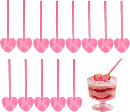 100PCS Pink Plastic Spoons Heart Shaped, Disposable Dessert Spoon for Tasting Ice Cream, Cake,Yogurt, Jelly Pie, Party Tableware for Wedding, Birthday, Holiday